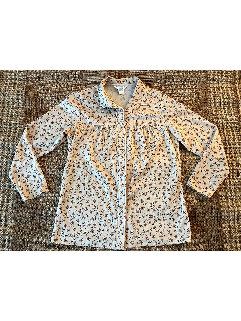 vintage Sears brown flowers long sleeve button up Blouse 70s retro size 18